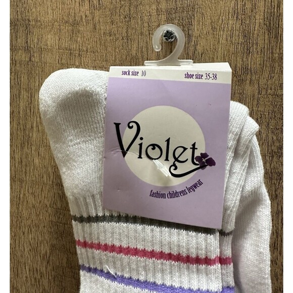Violet Legwear girl's size 10 white tube striped socks  new  set 0f 6 pairs - Picture 6 of 6